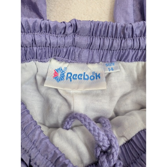 Vintage Reebok Track Pants Size 14 Lavender Teal Pink 90s Windbreaker Swishy Jog - Picture 2 of 7